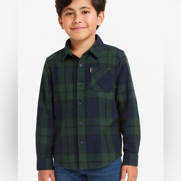 Levi's Other - Levi’s Boys Flannel Shirt Size 5/6 Green & Navy Plaid Button Down